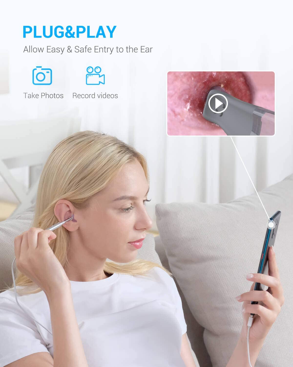 Anykit Ear Wax Removal Tool Ear Camera with Wax Remover, Ear Endoscope with LED Lights, Ear Cleaning Camera with Ear Spoon