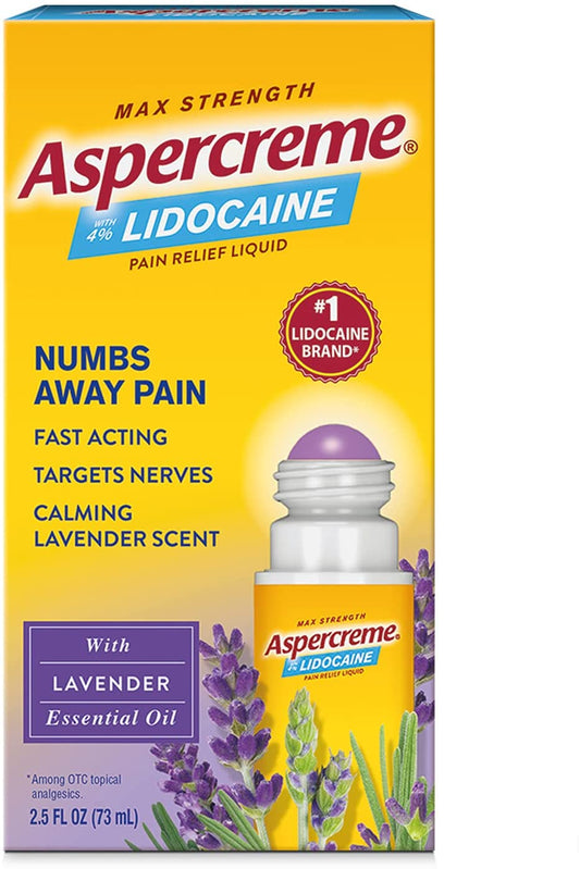 Aspercreme Max Strength Pain Relief Liquid Roll-On with Lavender Essential Oil, 2.5 fl.oz / 73ml