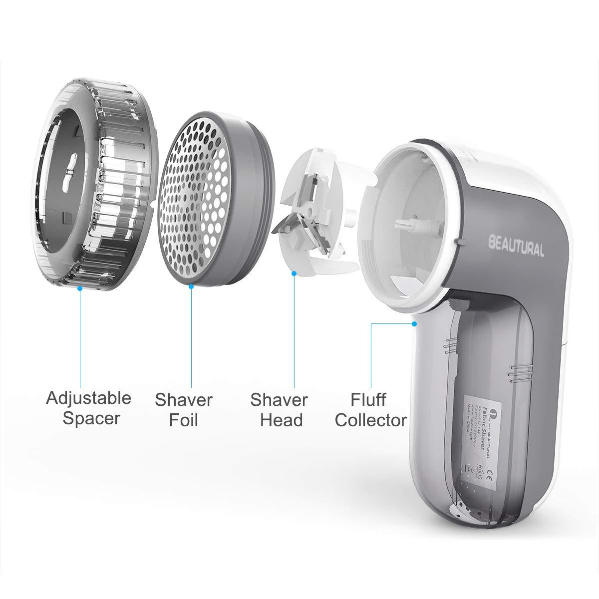 Beautural Portable Fabric Shaver and Lint Remover with 2-Speeds (Gray)