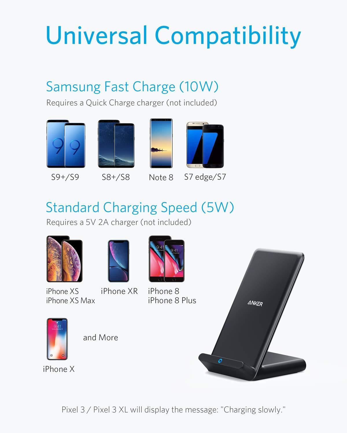 Anker PowerWave STAND Wireless Charger, Qi-Certified 10W Fast-Charging (No AC Adapter)