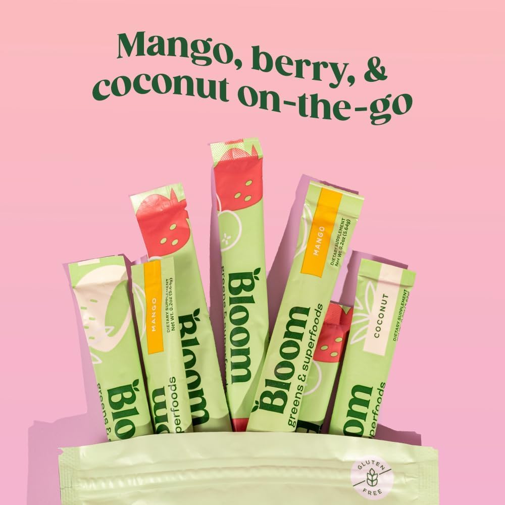 Bloom Greens & Superfoods Variety Pack Mango, Berry, Coconut 15 Stick Packs