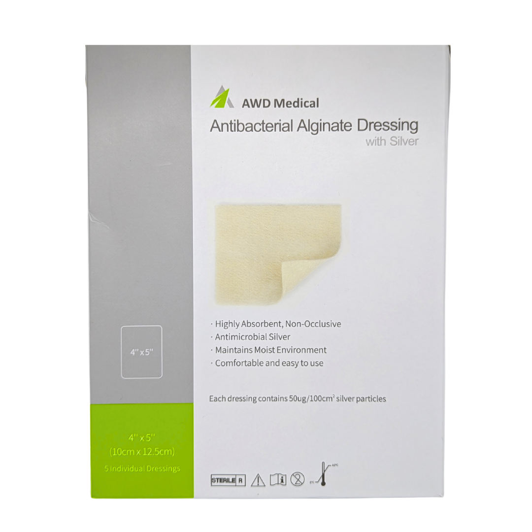 AWD Medical Antibacterial Alginate Dressing with Silver (4in x 5in) 5 Individual Dressings