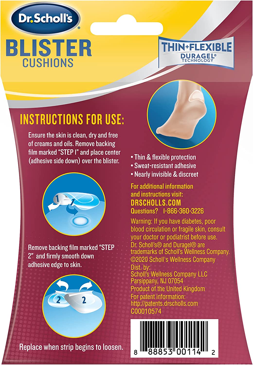 Dr. Scholl's Blister Cushions Thin + Flexible Duragel Technology All Day Relief - 6 Cushions