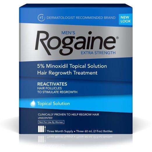 Men's Rogaine Hair Loss and Hair Regrowth Treatment, Minoxidil Topical Solution, Three Month Supply
