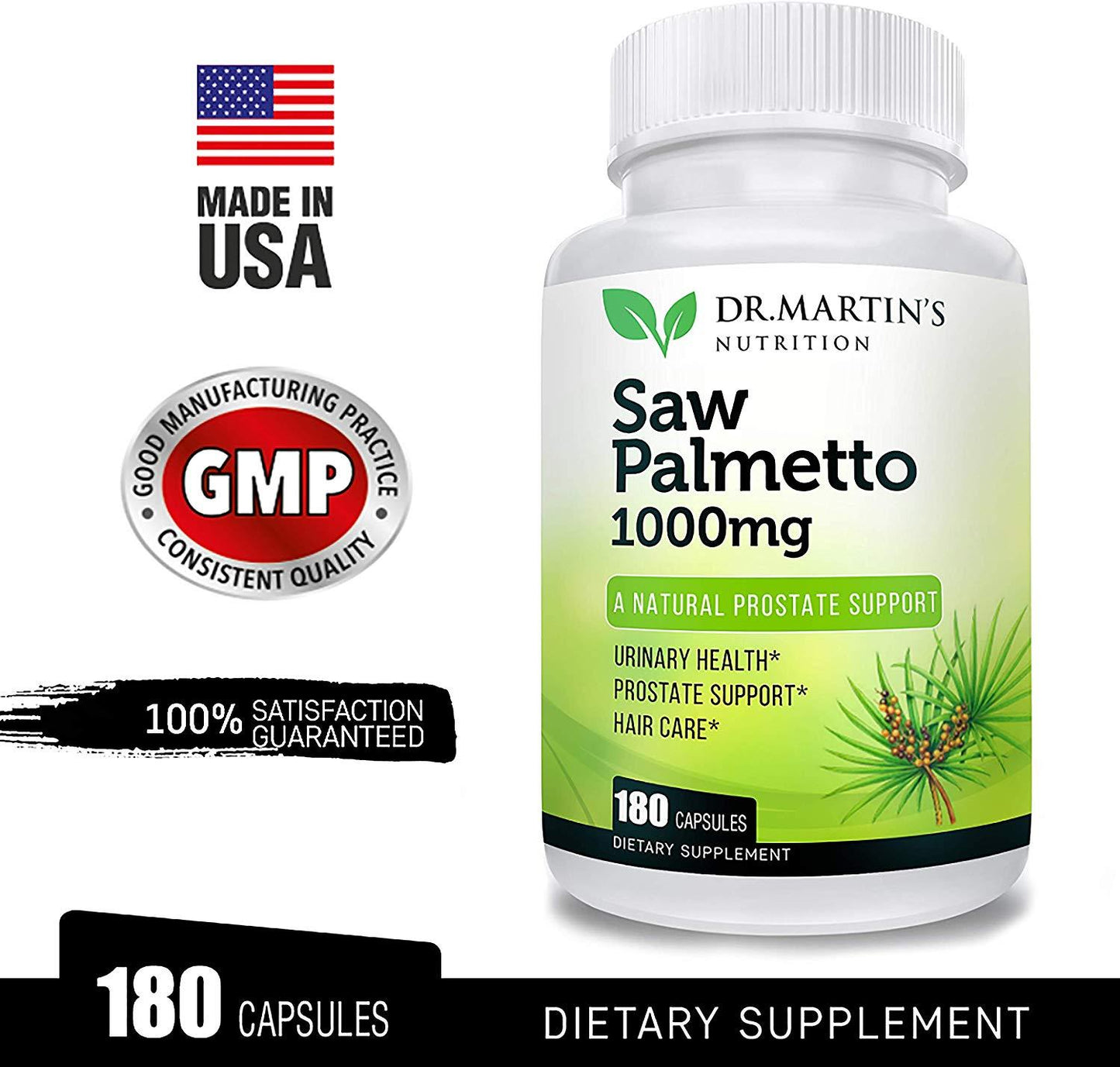 Dr. Martin's Saw Palmetto Natural Prostate Support 1000mg per serving, 180 Capsules