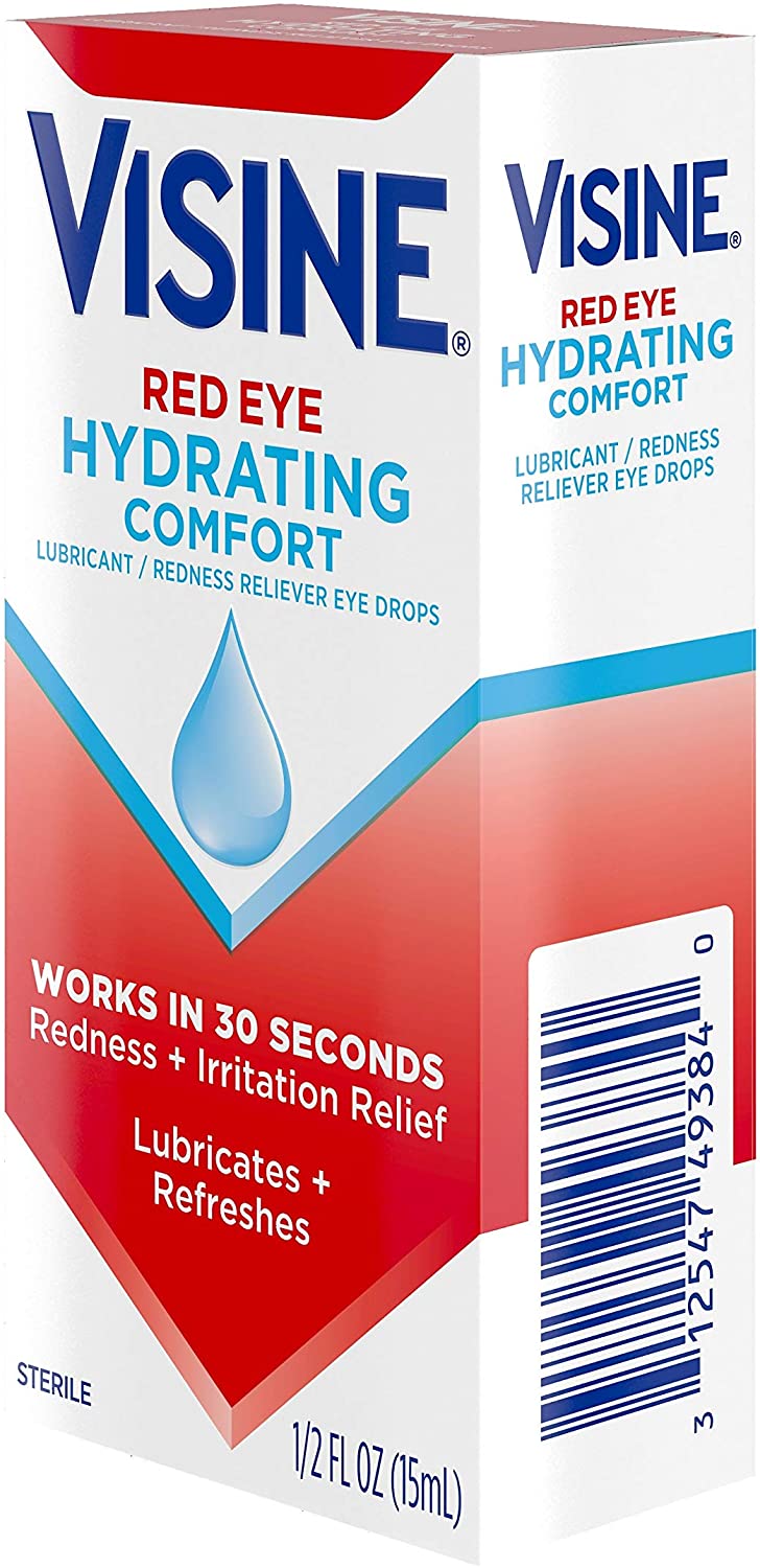 Visine Red Eye Hydrating Comfort Redness Relief and Lubricant Eye Drops, 0.5 fl.oz / 15ml