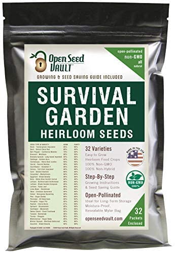 Survival Garden 15,000 Heirloom Vegetable Seeds Survival Garden 32 Variety Pack by Open Seed Vault