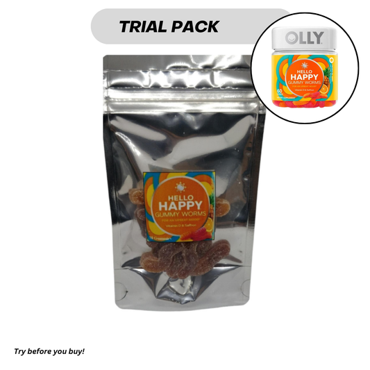 Trial Pack OLLY Hello Happy Gummy Worms with Vitamin D & Saffron, For an Upbeat Mood 10 Gummies