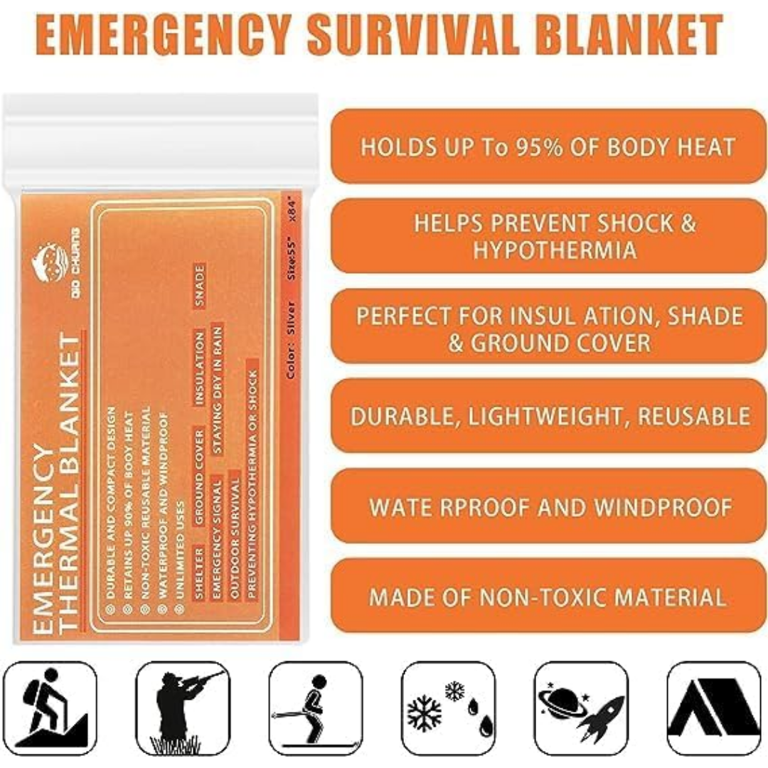 QIO CHUANG Emergency Mylar Thermal Blankets 55" x 84" Silver, 4 Pack