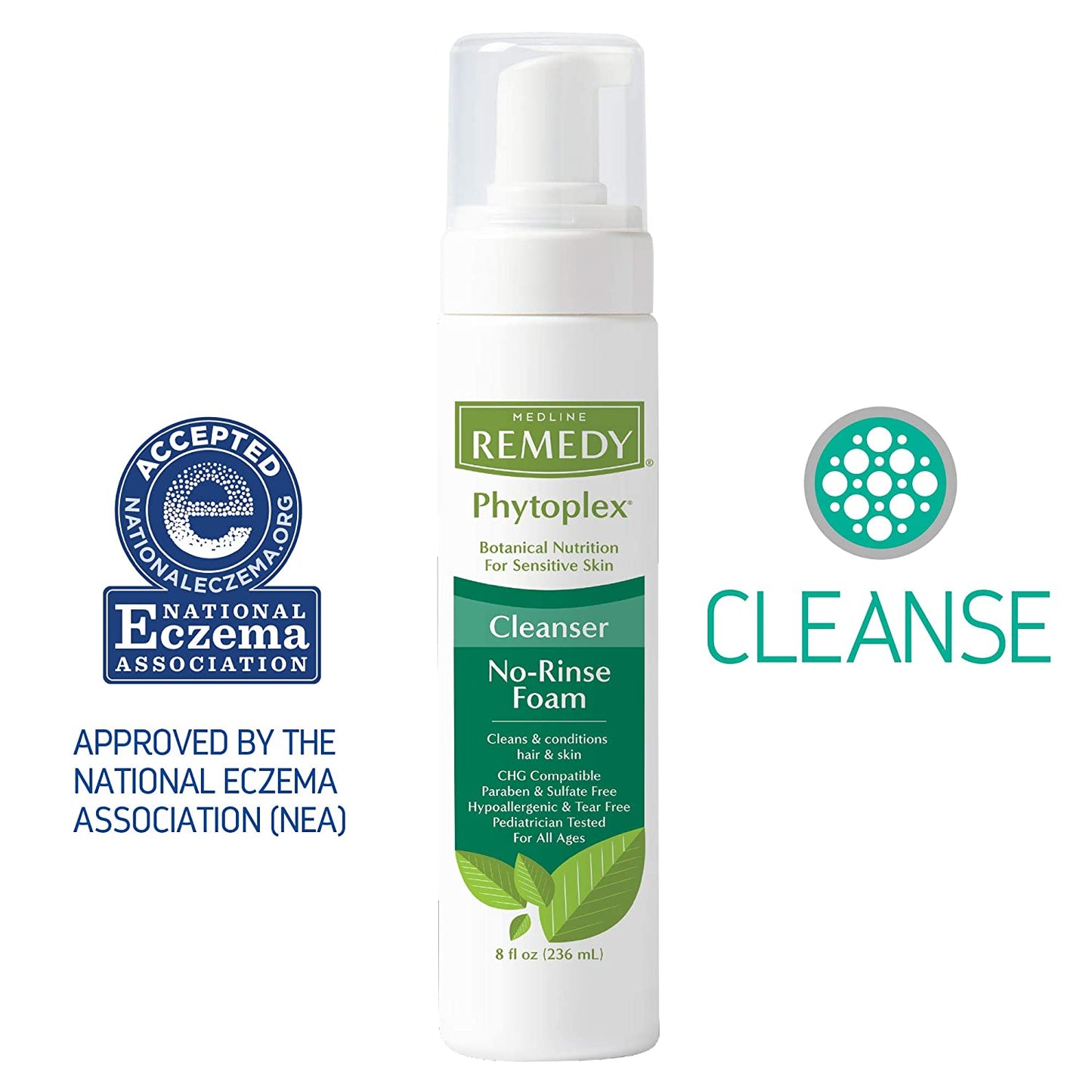 Medline Remedy Phytoplex Botanical Nutrition for Sensitive Skin Cleanser No-Rinse Foam 8 oz (236 ml)