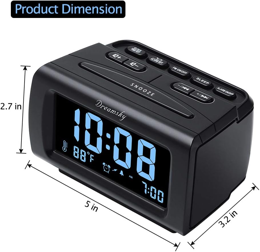 Dreamsky Alarm Clock with FM Radio 1.2 Inch Blue Digit Display