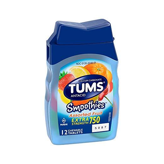 TUMS Smoothies Assorted Fruit Antacid For Heartburn Relief (12 Chewable Tablet)