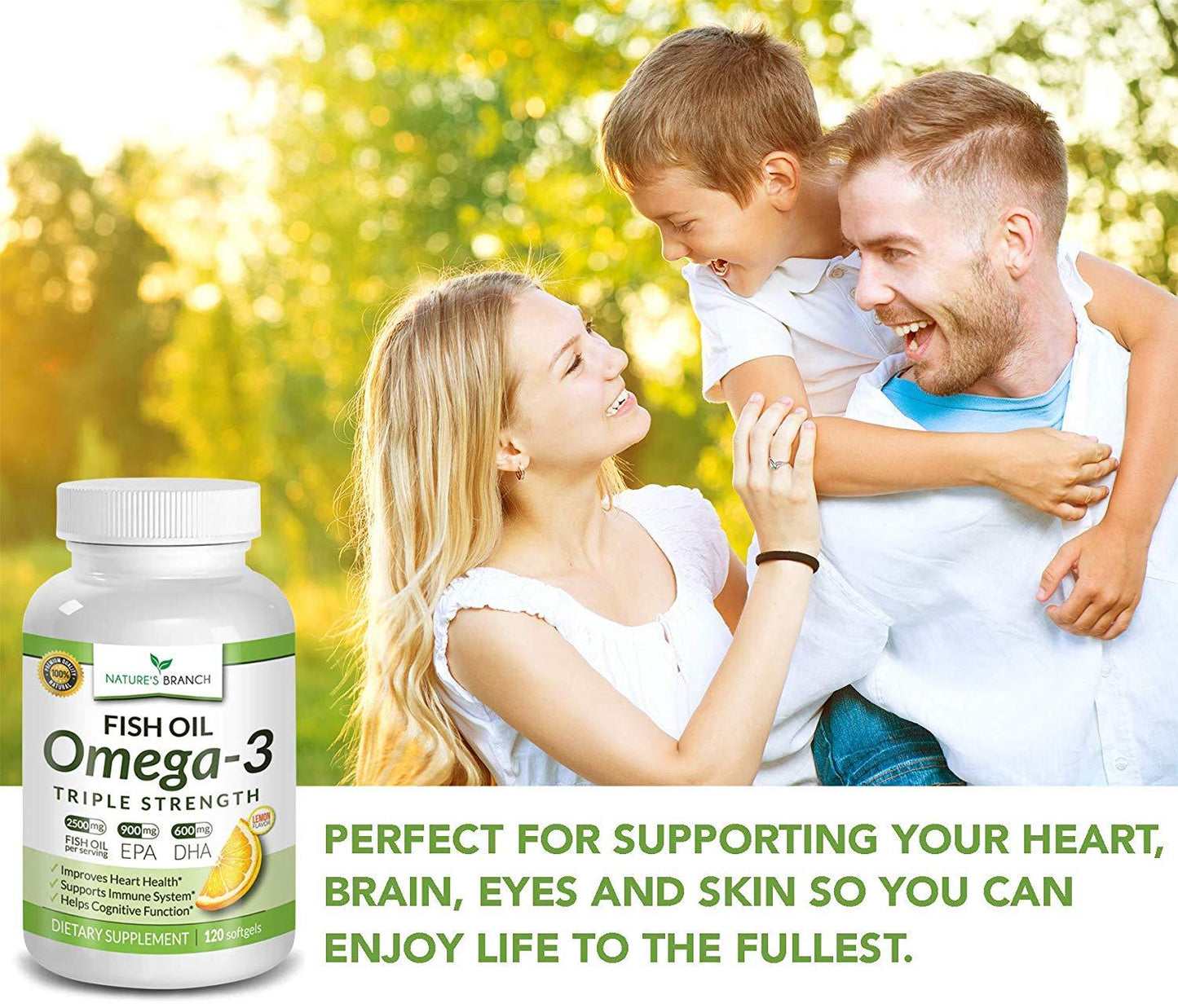 Nature's Branch Omega 3, Fish Oil, Triple Strength, Health Supplement, Lemon Flavor, 120 Softgels