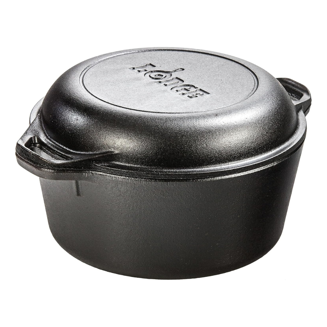 Lodge 5 Quart Cast Iron Double Dutch Oven with 10 1/4 Inch Skillet Cover, 1 Piece