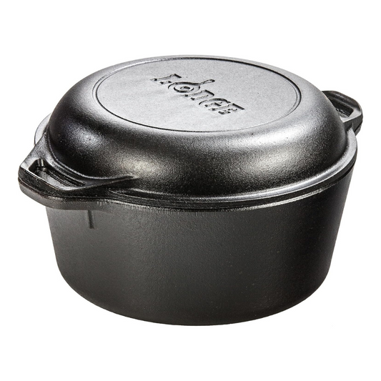 Lodge 5 Quart Cast Iron Double Dutch Oven with 10 1/4 Inch Skillet Cover, 1 Piece