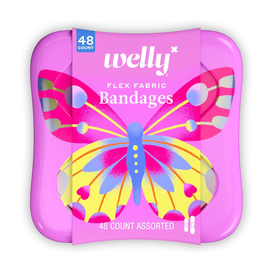 Welly Flex Fabric Bandages 48 Count Assorted (24 Standard / 24 Small)