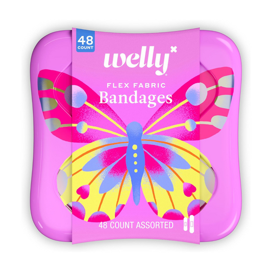 Welly Flex Fabric Bandages 48 Count Assorted (24 Standard / 24 Small)