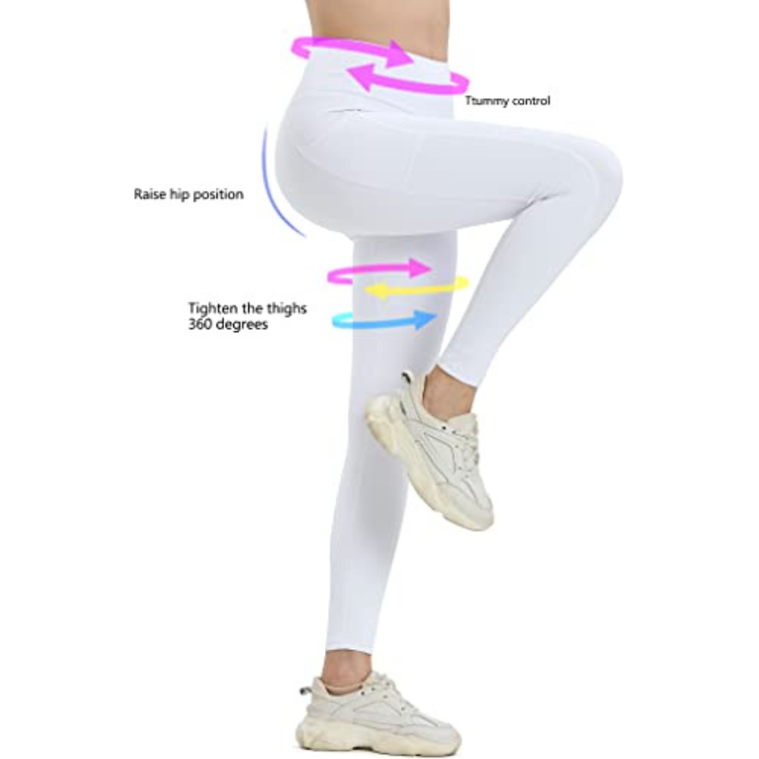 High Waist White Trainer Leggings For Women Yoga Running With 2 Side Pockets Small Size