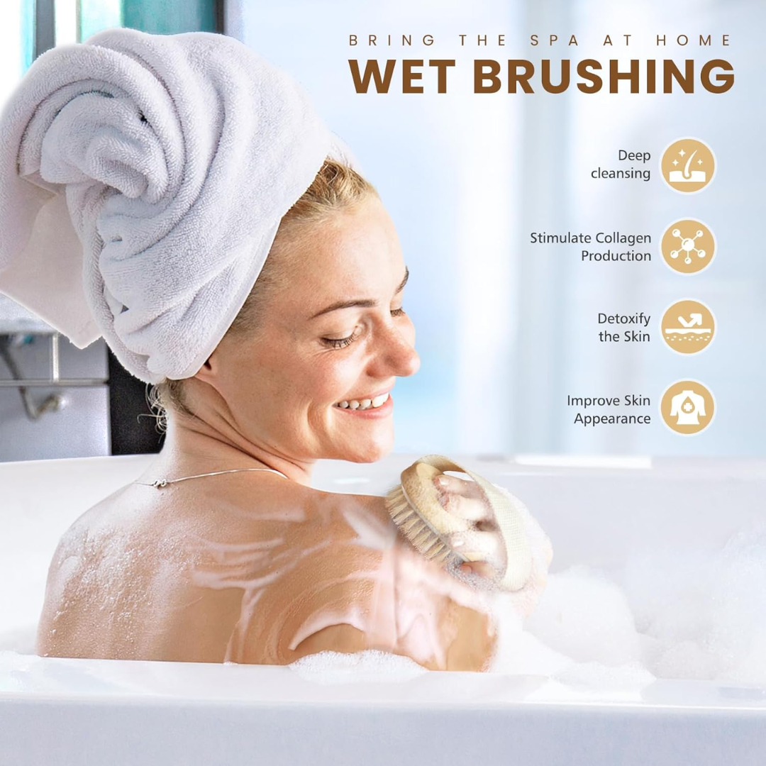 Popchose Natural Bristle Dry Body Brush Exfoliating & Cellulite Treatment