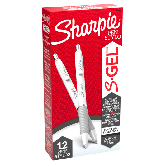 Sharpie S-Gel Pen Stylo Black Ink Medium 0.7mm (12 Pens Stylos)