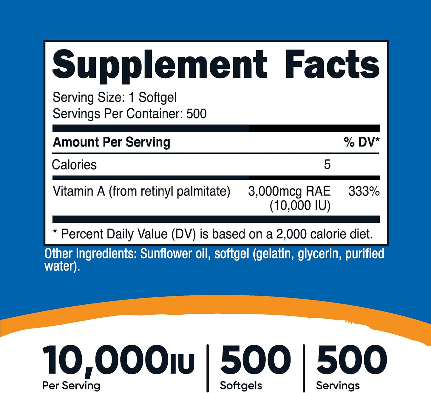 Nutricost Vitamin A 10,000IU Supplement 500 Softgels