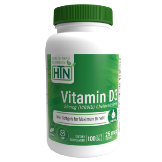 Health Thru Nutrition Vitamin D3 25mcg 1000 IU Cholecalciferol, 100 Softgels