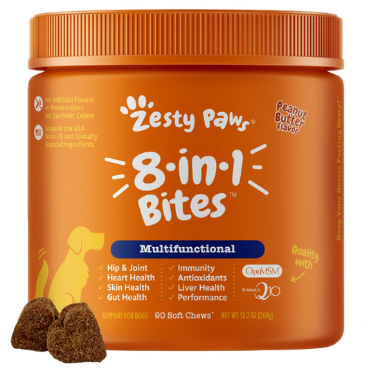 Zesty Paws 8-in-1 Multifunctional Bites for Dogs | Peanut Flavor - 90 Count