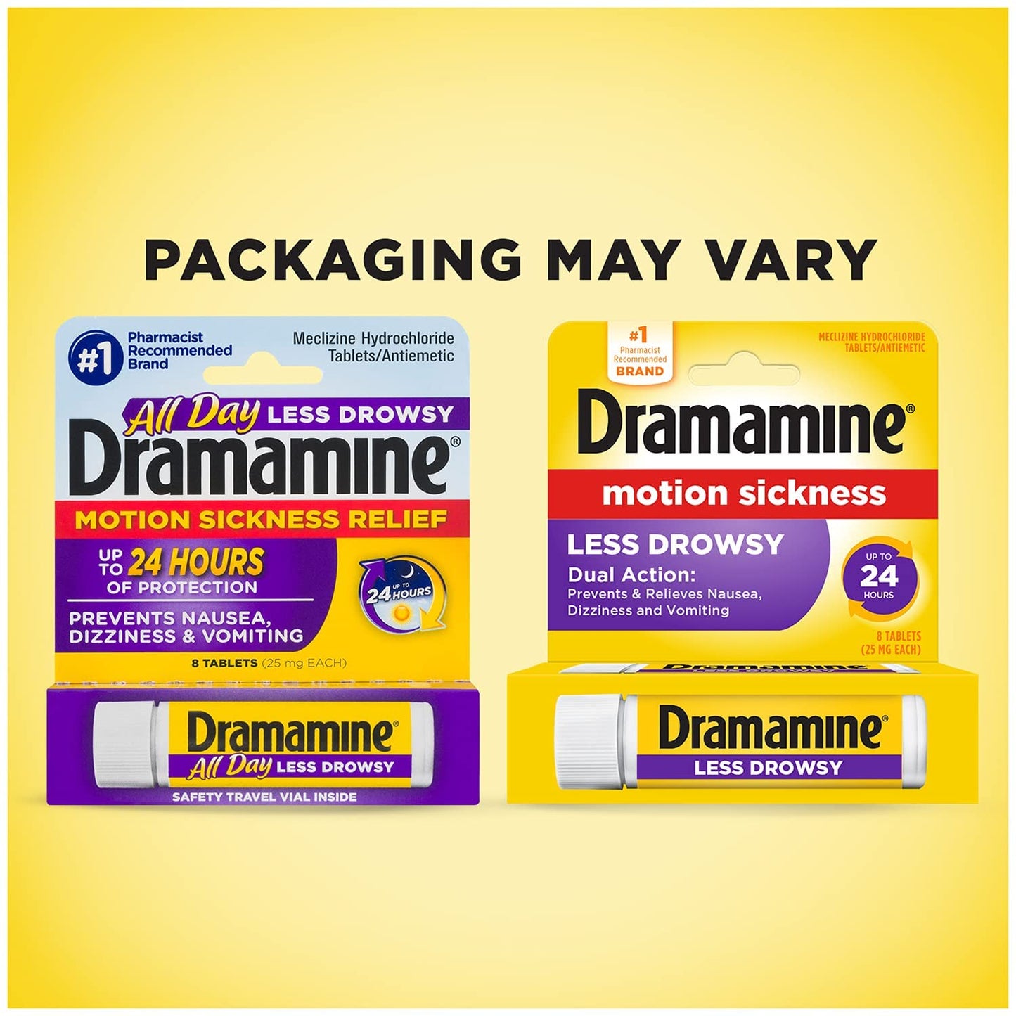 Dramamine All Day Less Drowsy 25 mg Motion Sickness Relief, 8 Tablets