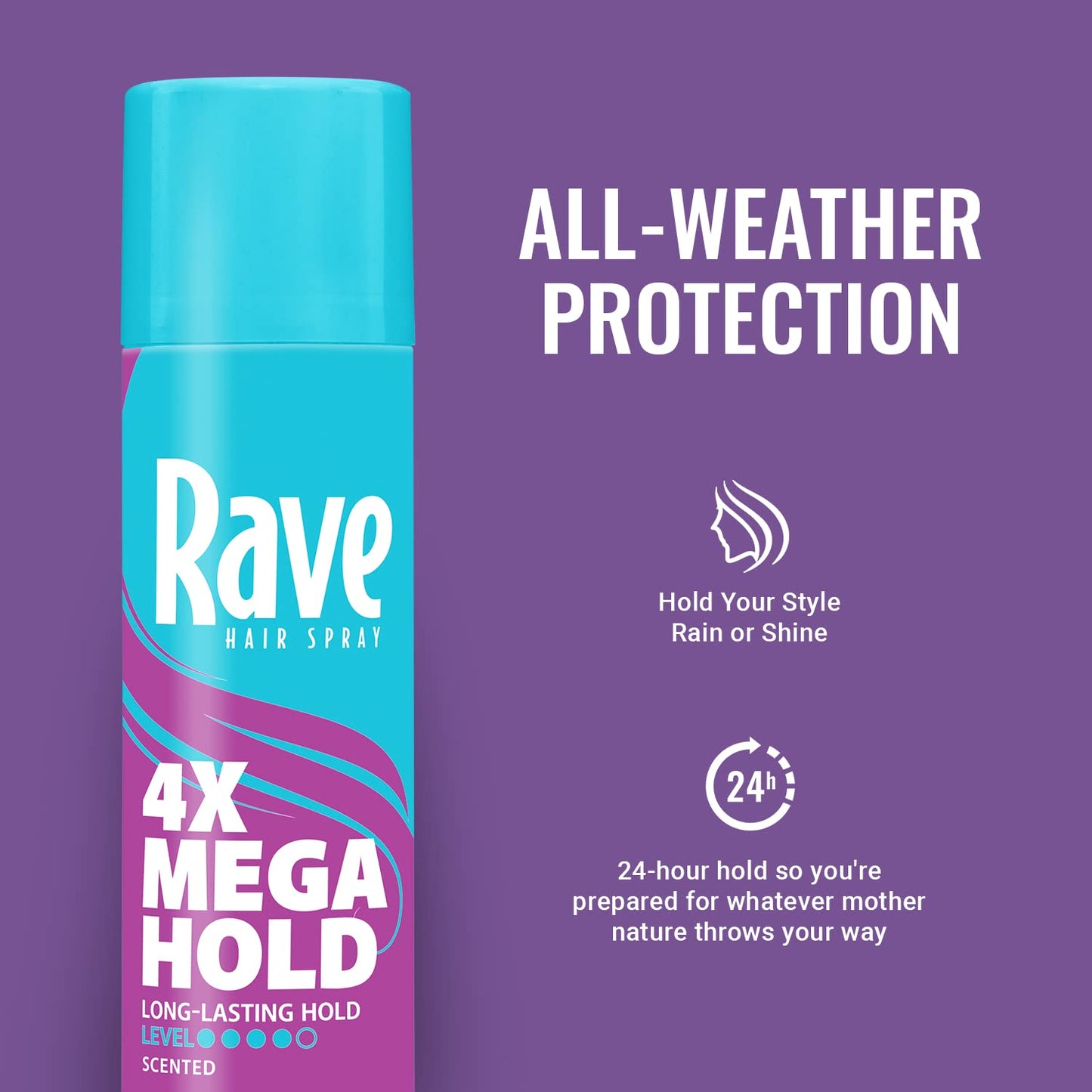 Rave 4X Mega Long - Lasting Firm Hold Scented Hair Spray ClimaShield, 311 g / 11 oz