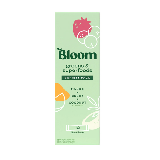 Bloom Greens & Superfoods Variety Pack Mango+Berry+Coconut,12 Stick Packs
