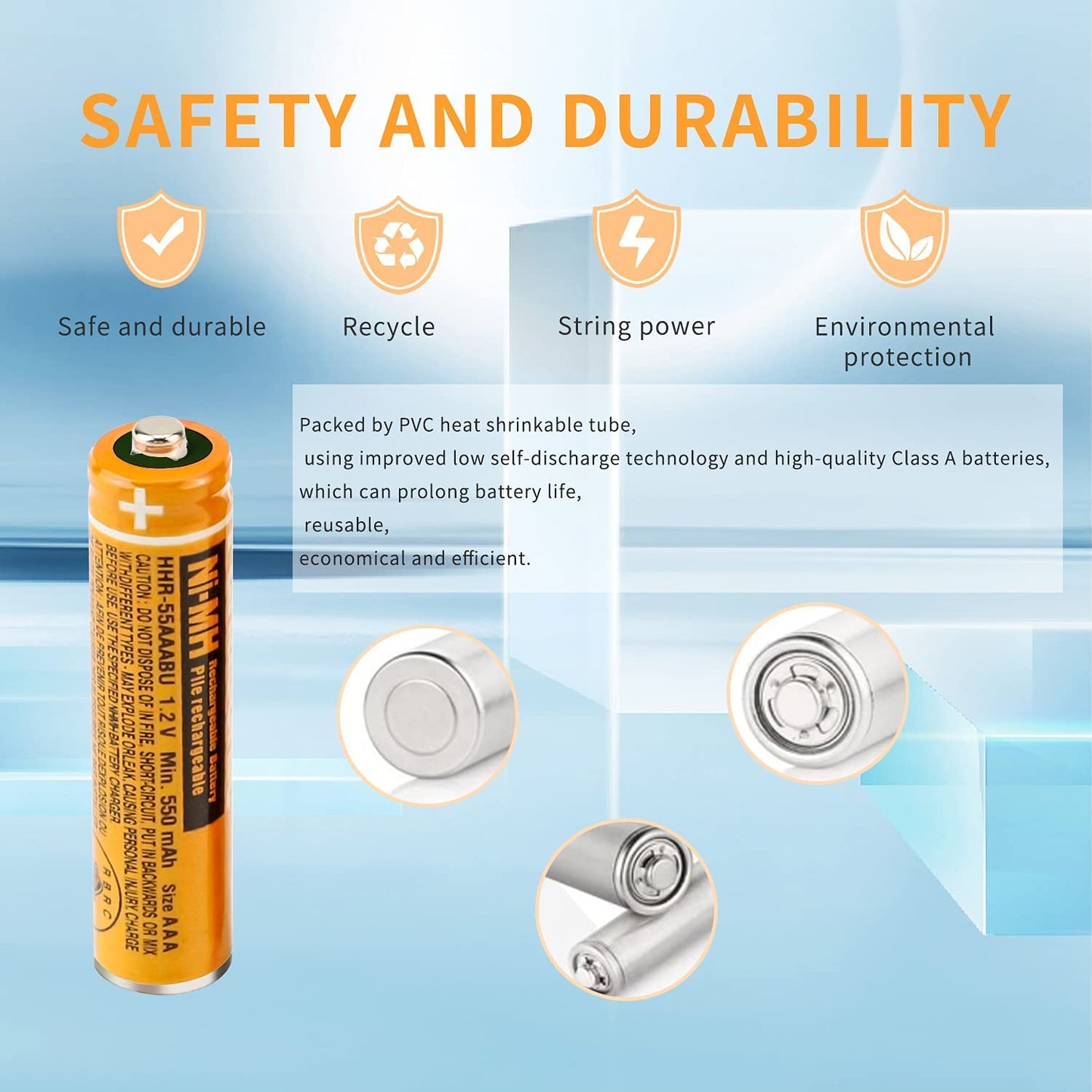 Panasonic 550mAh Nimh Rechargeable AAA Battery 1.2V HHR-55AAABU Pack Of 8