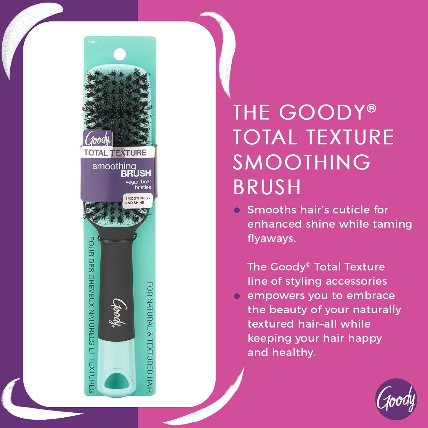 Goody Total Texture Smoothing Brush with Vegan Bore Bristles for Natural & Textured Hair 18018