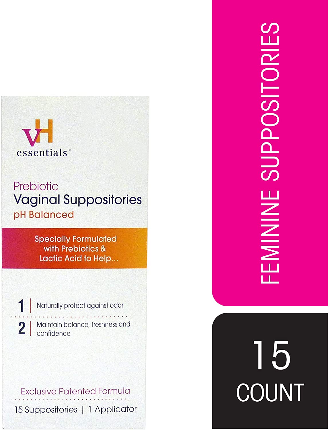 vH essentials pH Balanced Vaginal Suppositories, 15 Count Box
