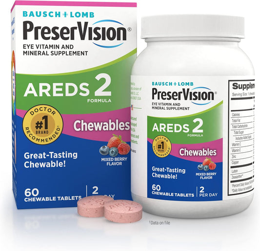 Bausch + Lomb PreserVision Areds 2 Vitamin and Mineral Supplement Mixed Berry, 60 Chewable Tablets