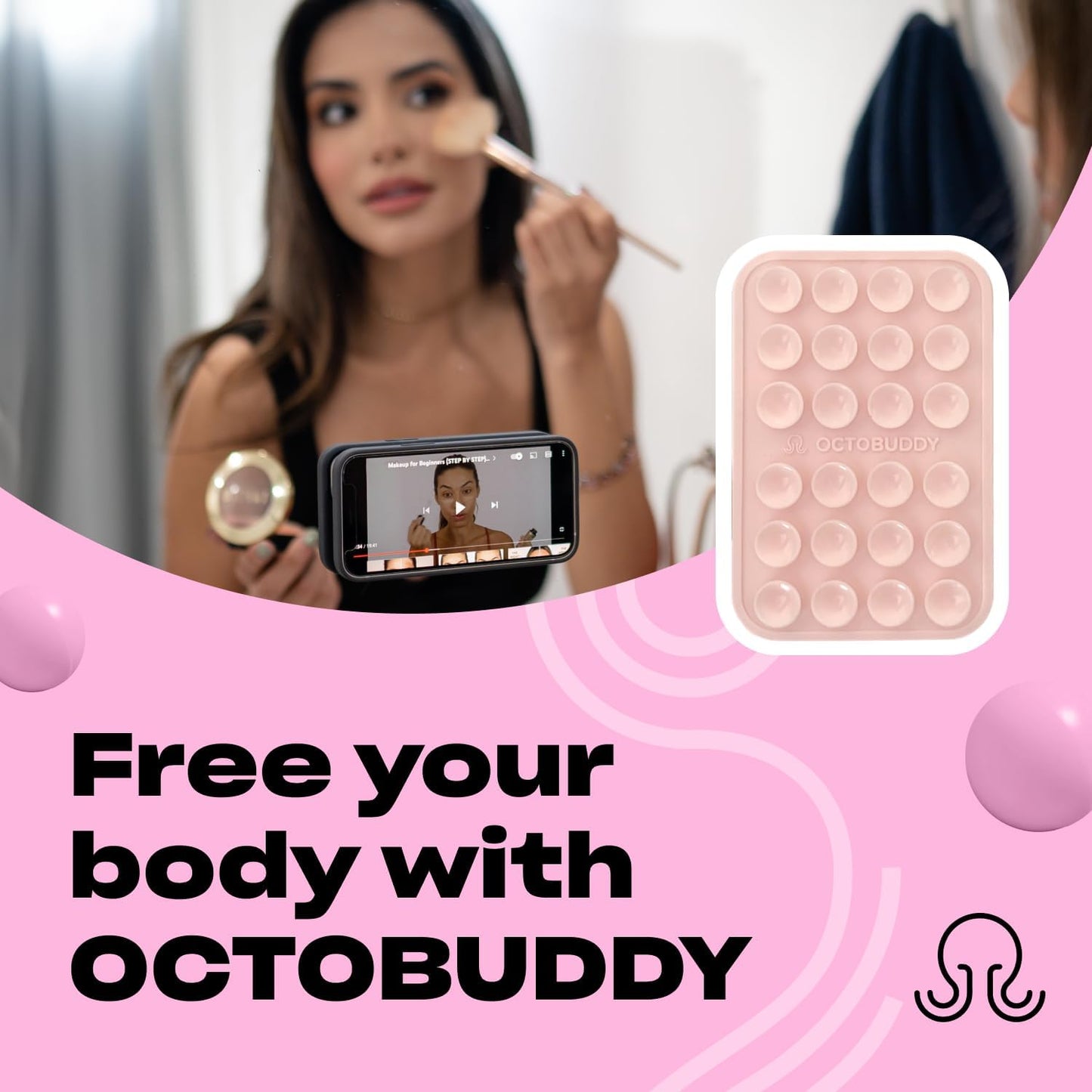 Octobuddy Pink Silicone Suction with Phone Case Adhesive, 1 Count