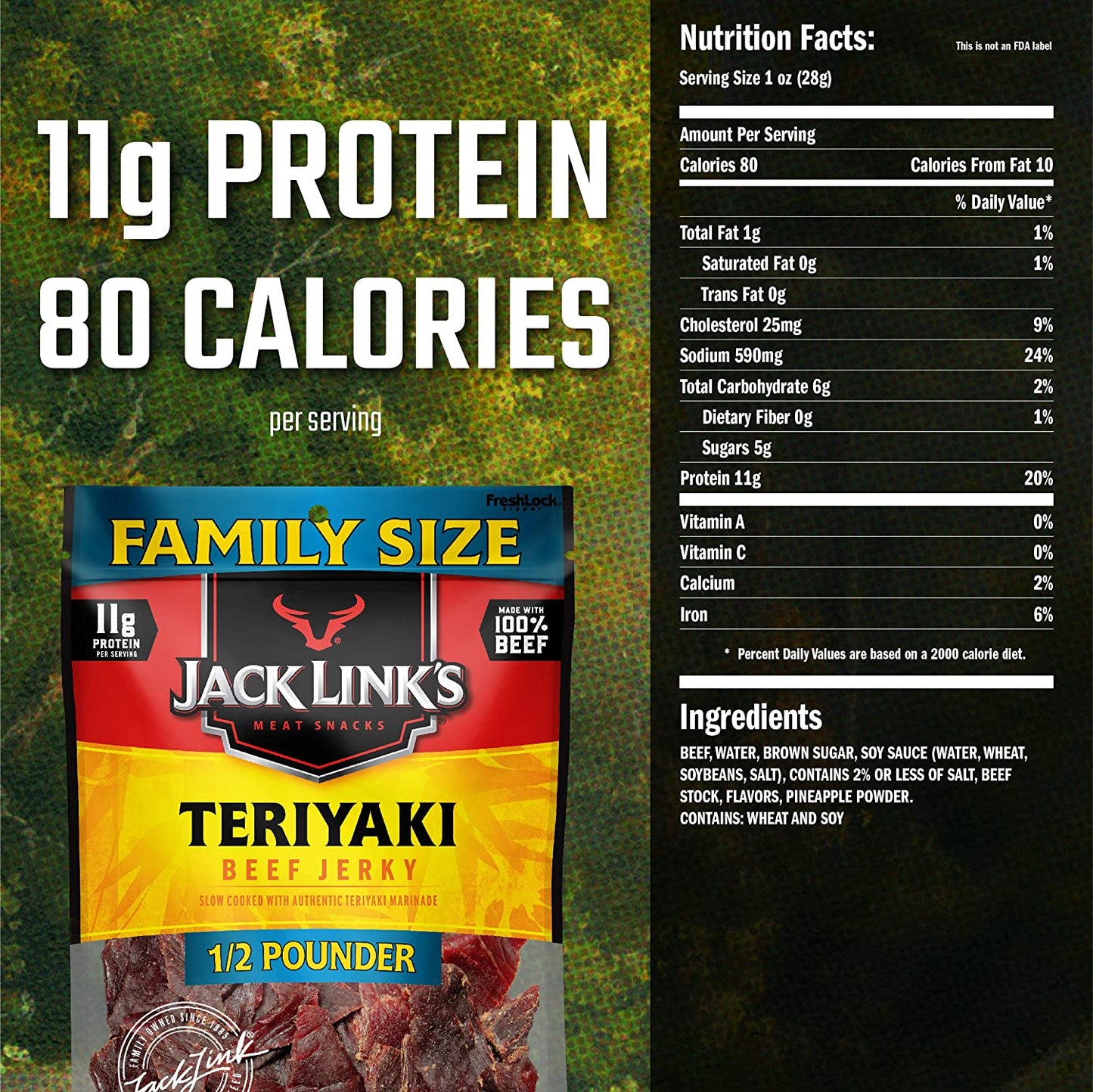 Jack Link’s Teriyaki Beef Jerky 1/2 Pounder Bag Made with 100% Premium Beef Flavorful Meat Snack