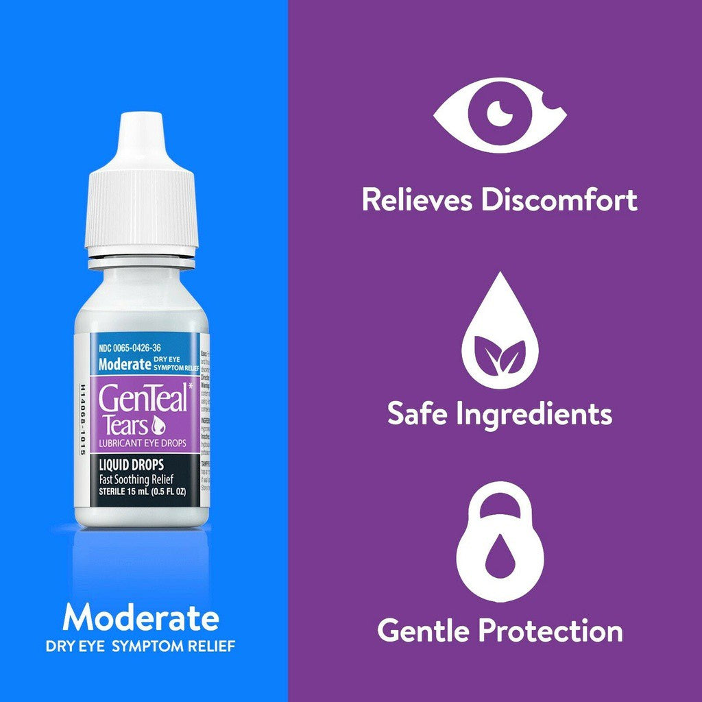 Genteal Tears Lubricant Eye Drops, Moderate Dry Eye Symptom Relief, 15ml, PACKAGING MAY VARY