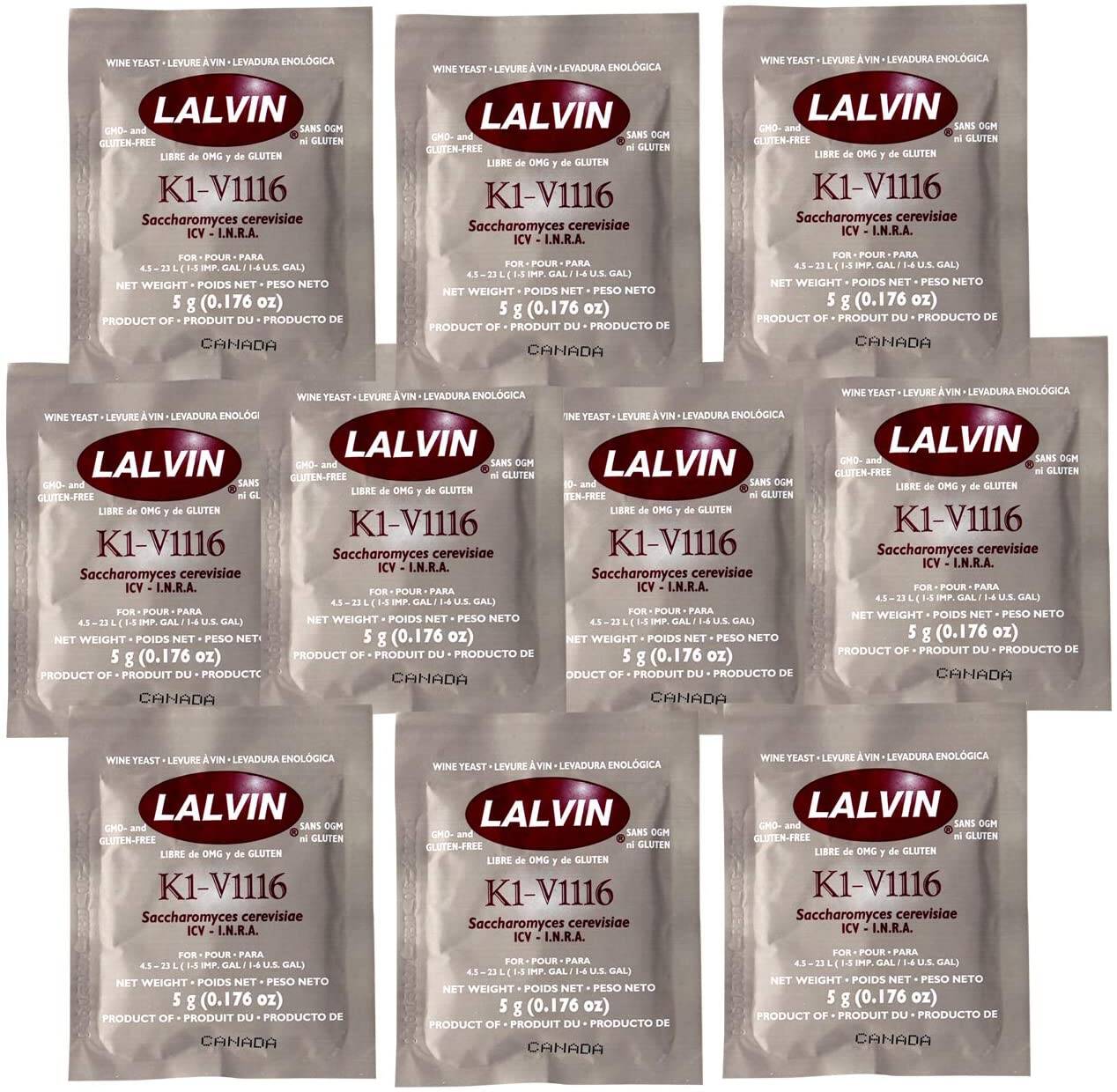Lalvin K1-V1116 Yeast for Winemaking,  10 Packs