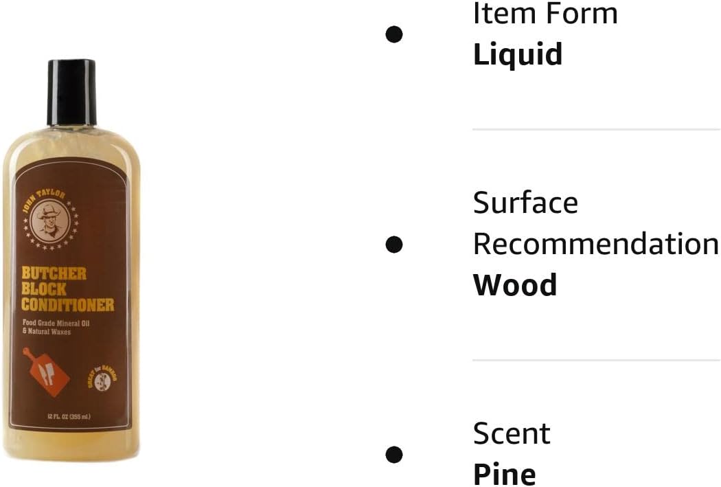 John Taylor Butcher Block Conditioner Food Grade Mineral Oil & Natural Waxes Great for Wood 355ml