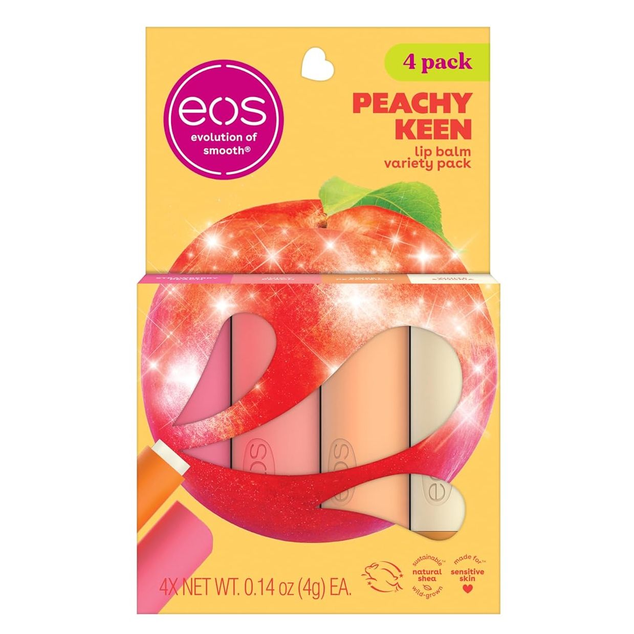 Eos Lip Balm Gift Set Peachy Keen, Lip Moisturizer, 0.14 oz, 4 Pack