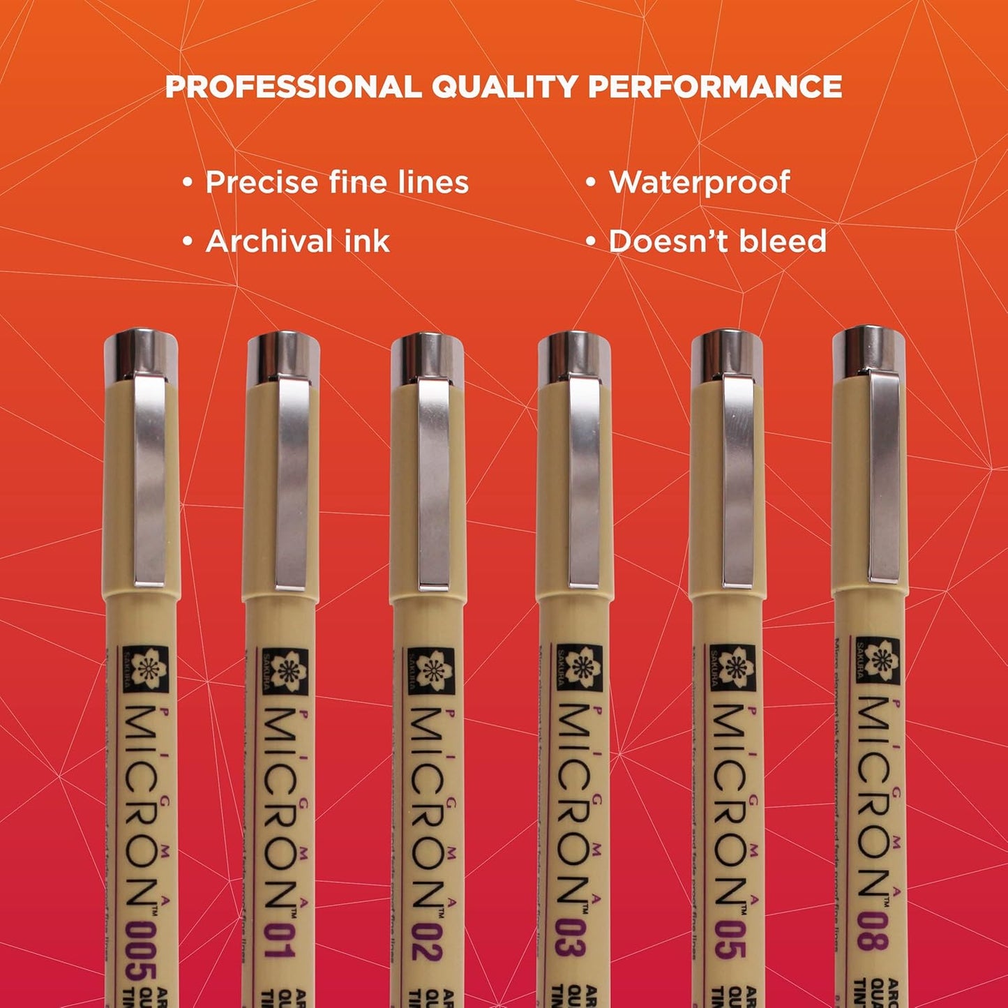 SAKURA Pigma Micron Fineliner Pens Assorted Point Sizes (6 Pens Stylos)