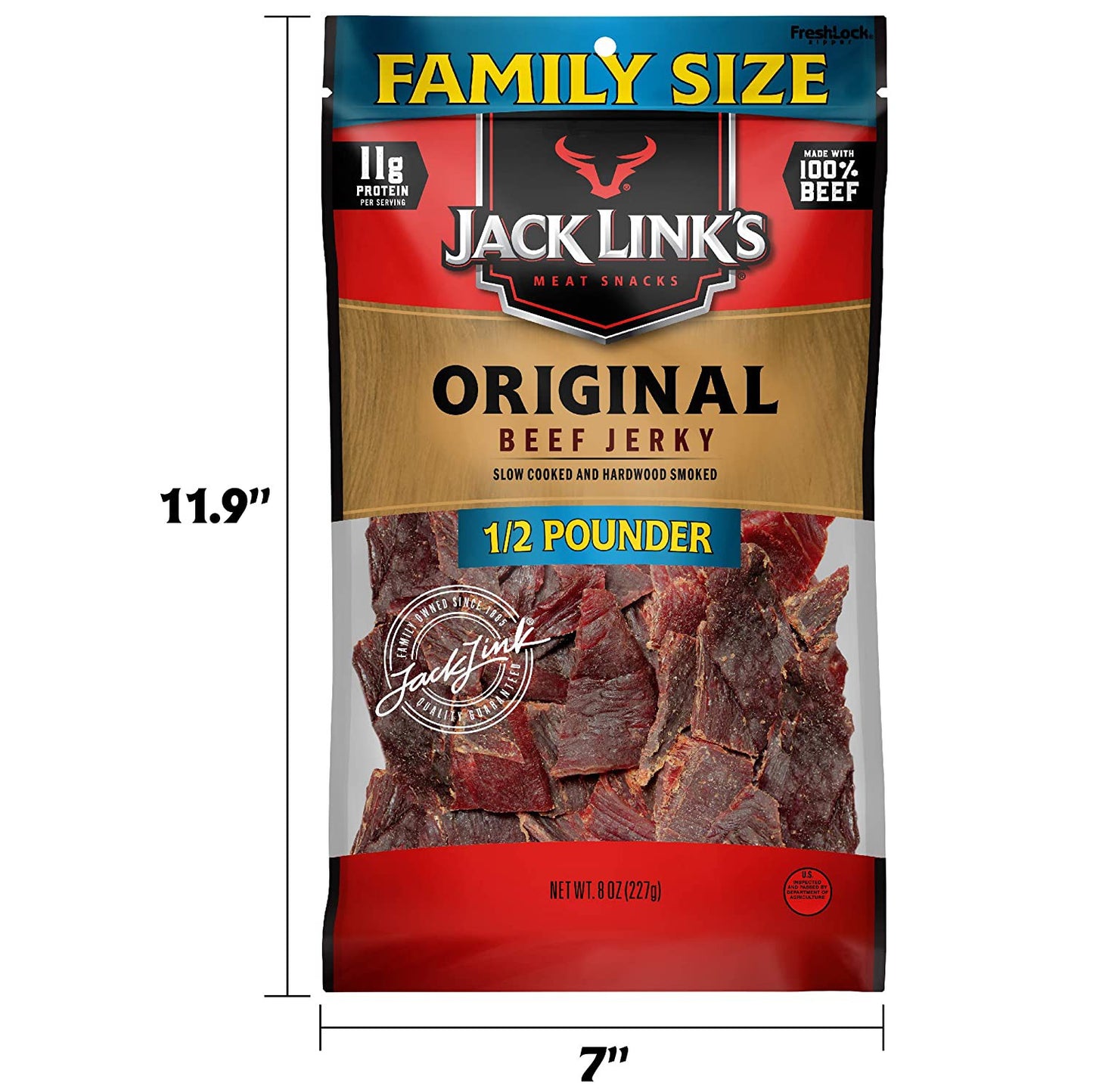 Jack Link’s Beef Jerky, Original 1/2 Pounder Bag Made with 100% Premium Beef