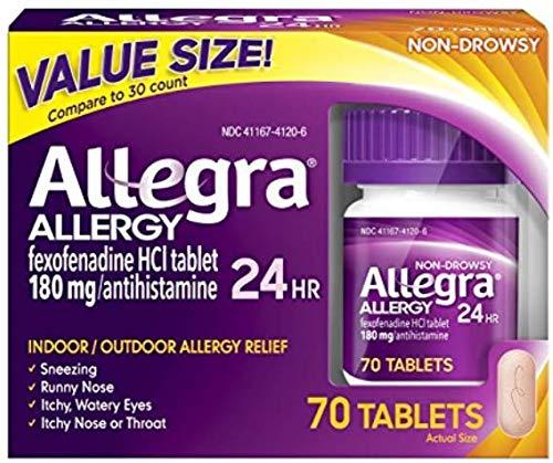 Allegra Adult 24 Hour Allergy 180 Mg. Fast Noticeable Relief, 70 Tablets