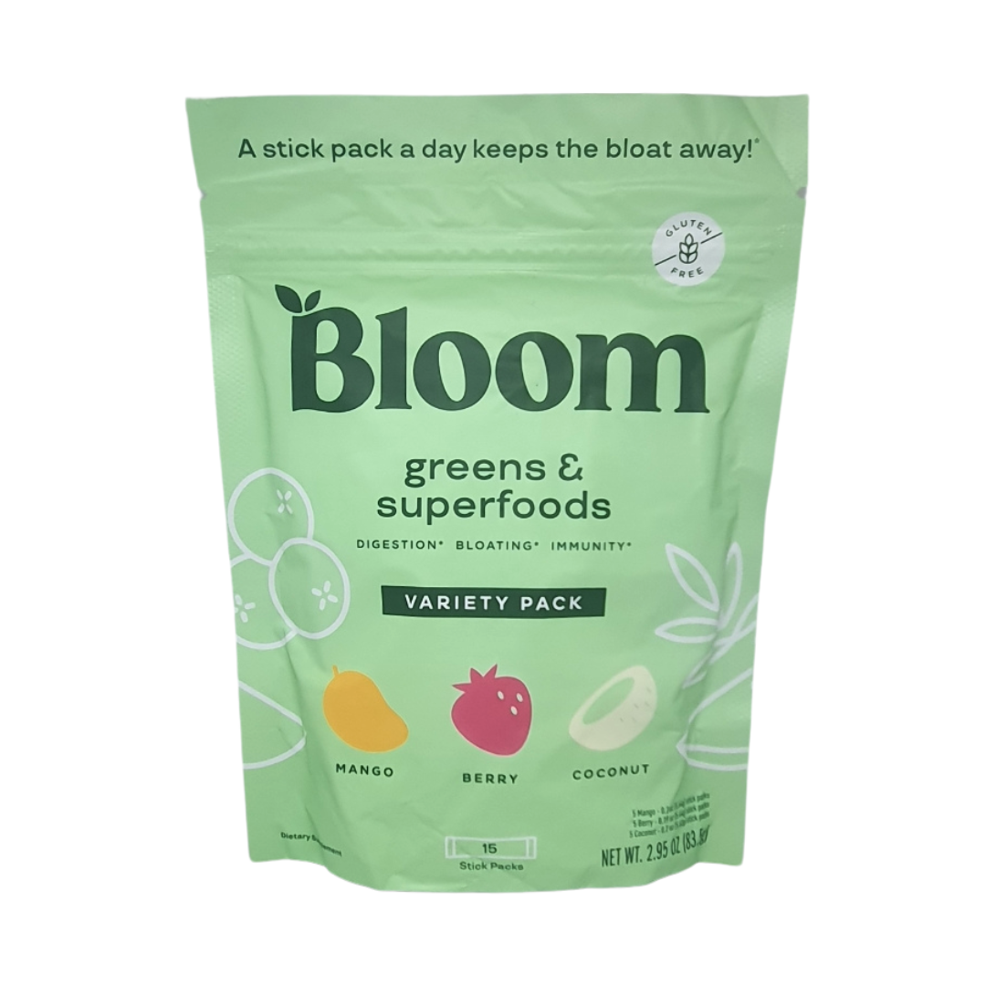 Bloom Greens & Superfoods Variety Pack Mango, Berry, Coconut 15 Stick Packs