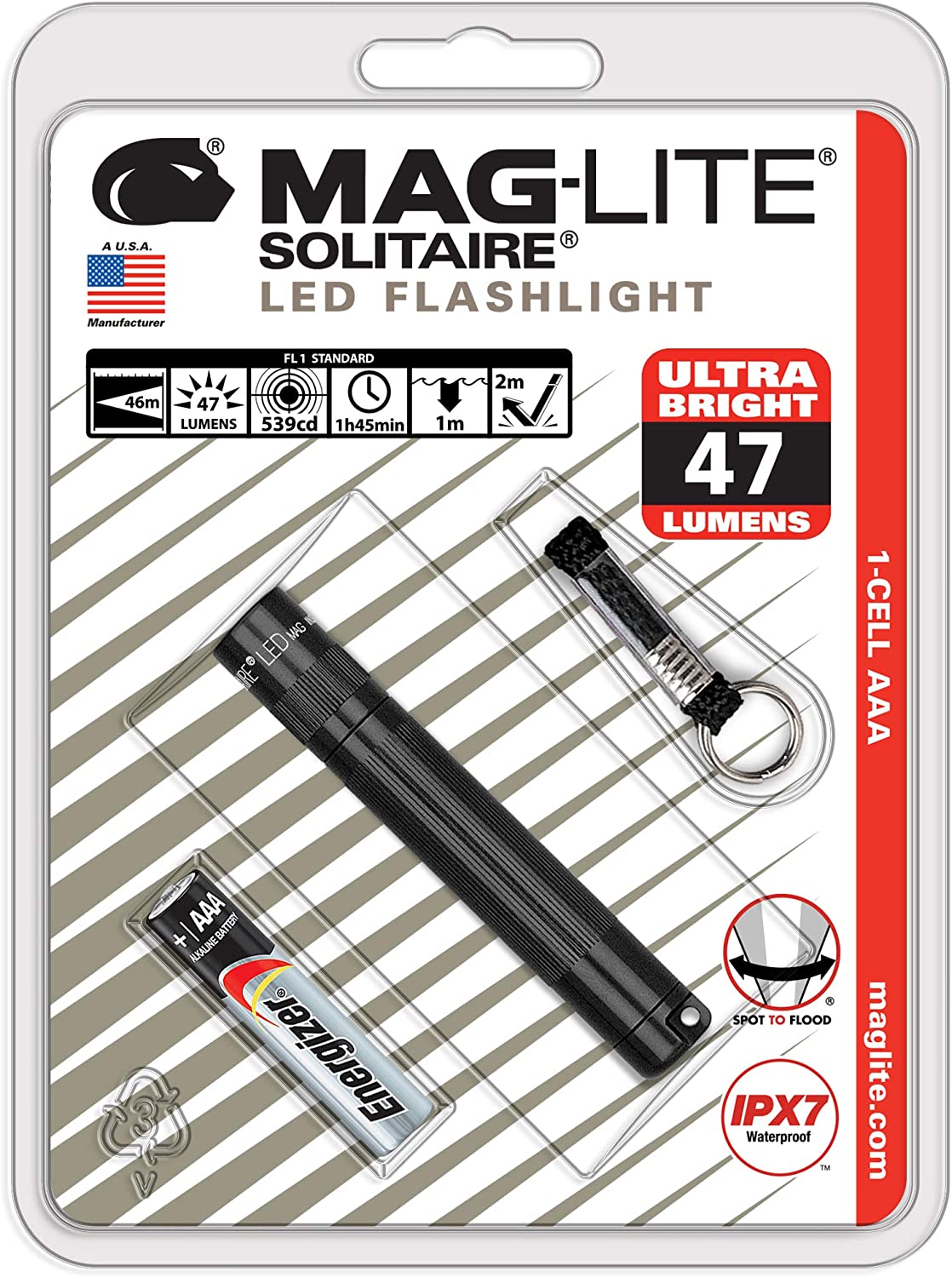 Maglite Solitaire LED Flashlight 1-Cell AAA, Black BATTERY INCLUDED & PACKAGING MAY VARY