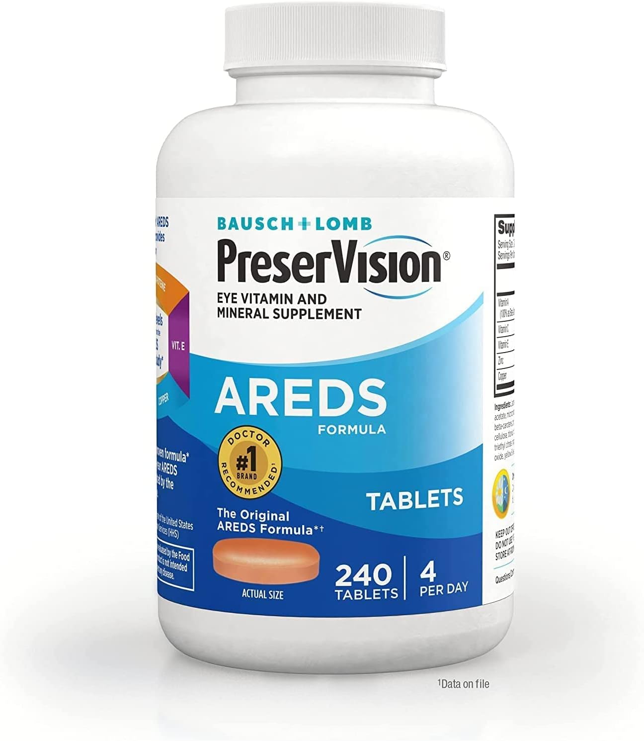 Bausch & Lomb PreserVision Eye Vitamin And Minerals AREDS Formula (240 Tablets) 4 Per Day