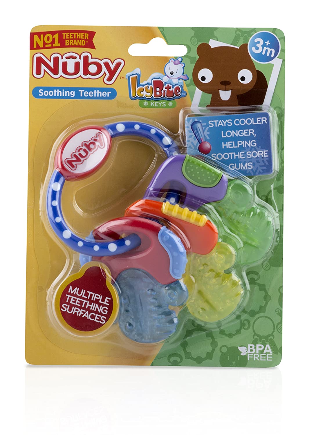 Nuby Ice Gel Soothing Teether Keys, Multiple Teething Surfaces for 3 Months + BPA Free