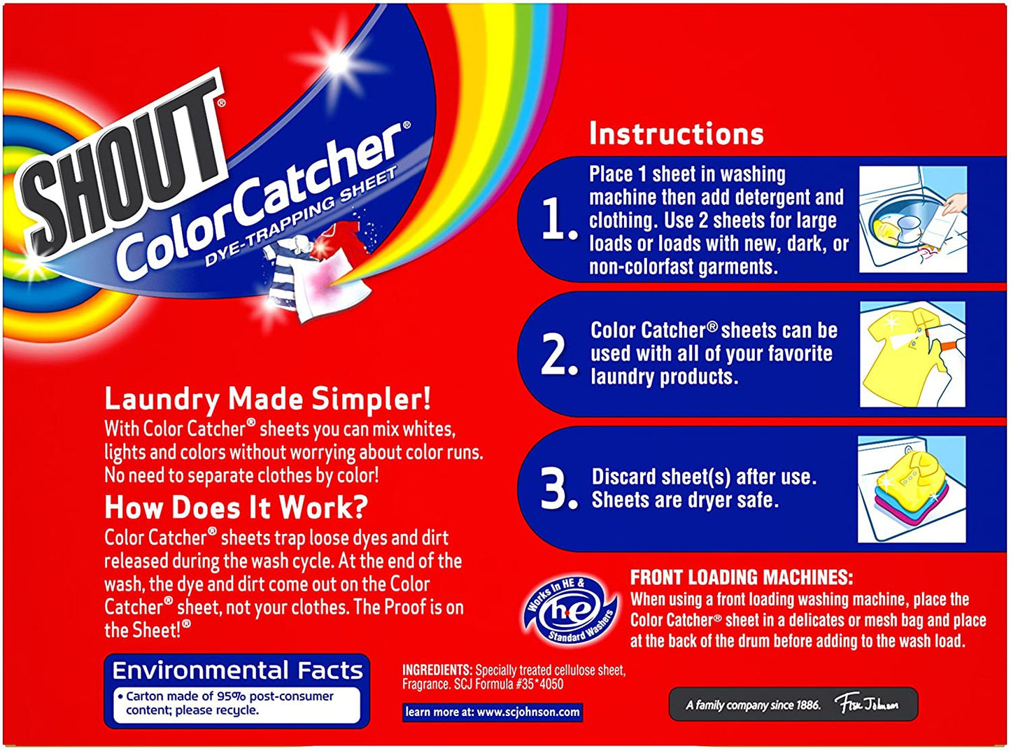 Shout Color Catcher Dye Trapping Sheet, 72 In Wash Sheets, 9.6 inches x 4.6 inches