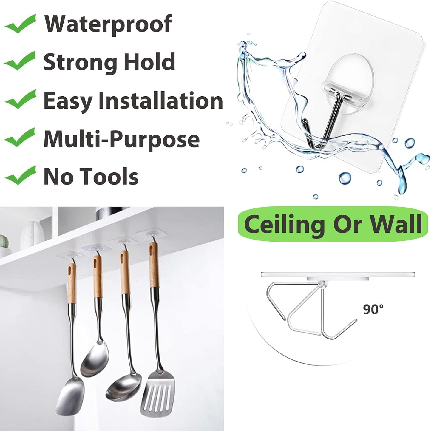 Gluit Adhesive Heavy Duty Wall Hooks 6 pcs