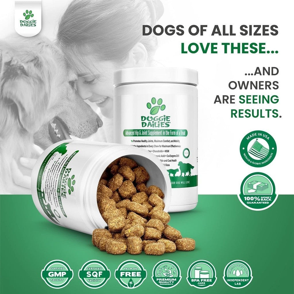 Doggie Dailies Advanced Hip & Joint Supplement, Chicken Flavor, 225 Soft Chews PACKAGING MAY VARY